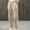 thumbnail image 4 of Nrmvnmi Summer Saving 2024 Capri Pants for Women Casual 2024 Summer Drawstring Elastic High Waist Linen Pants Straight Wide Leg Plus Size Lounge Capris For Mens Gifts, 4 of 5