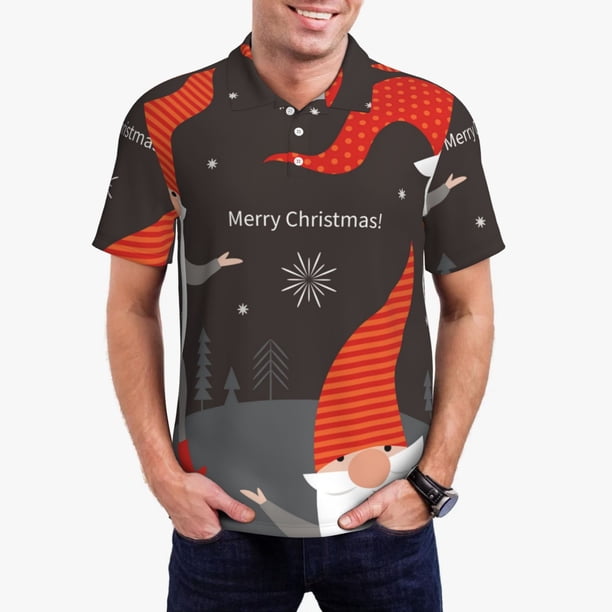 Fotbe Christmas Gnomes In Red Hats Camiseta Polo de Golf para Hombre con Estampado – Camisa Deportiva Transpirable con Cuello Abotonado-3X-Large