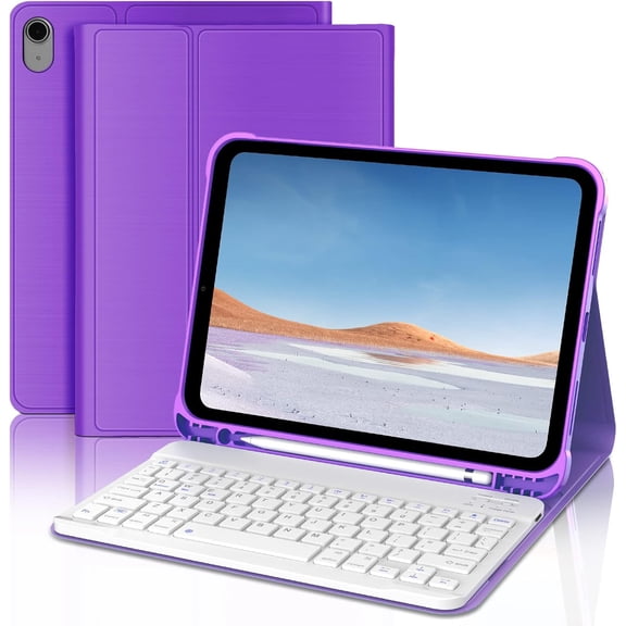 for iPad (A16) 10th 11th Generation Keyboard case, Smart Stand Folio Detachable Bluetooth Keyboard Cover with Pencil Holder for iPad 11 inch(A16) 2025,10th Gen 10.9 Inch 2022 (Dark Purple)