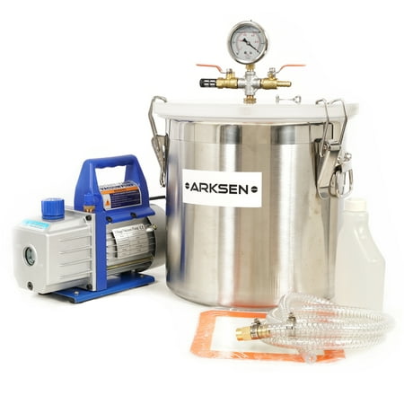 Arksen 4CFM 1/3HP Vacuum Pump and 5 Gal Vacuump Chamber Silicone Degassing