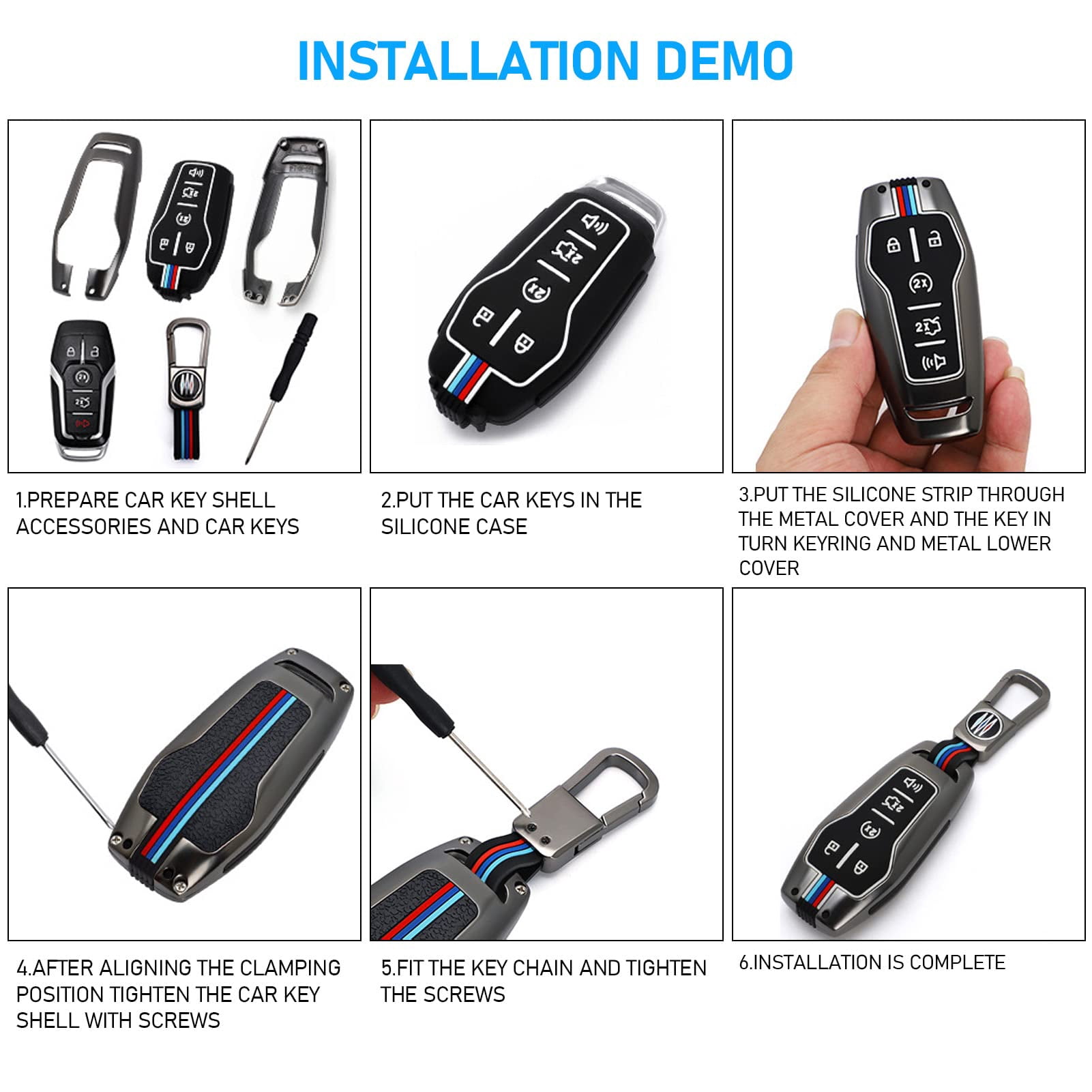 Compatible with Ford Mustang Key Fob Cover,Key Fob Shells Case for F150 Mustang Explorer Edge Fusion Lincoln MKZ MKC MKX,Metal Shell Soft Silicone Full Protection