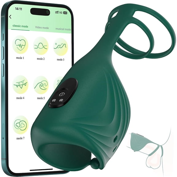 Penis Ring Vibrator,RHEXIA Male Vibrator with 10 Vibrating Modes,Waterproof Adult Toys ,Sex Toys for Men with APP Remote Control(Green)