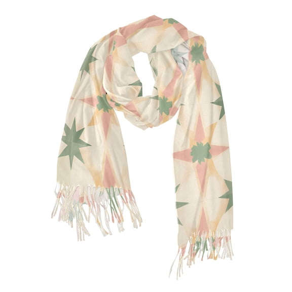 FORMRS Womens Scarf Winter Soft Long Big Warm Shawls Wrap Tassel Scarves, Pastel Beige Geometric