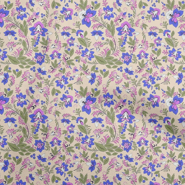 oneOone Georgette Viscose Light Beige Fabric Floral Sewing Craft Projects Fabric Prints By Yard 42 Inch Wide