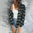 thumbnail image 4 of Women's Plaid Button Up Shirts Shackets Long Sleeve Lapel Collar Flannel Casual Fall Lightweight Jacket Outwear (S, Green), 4 of 6