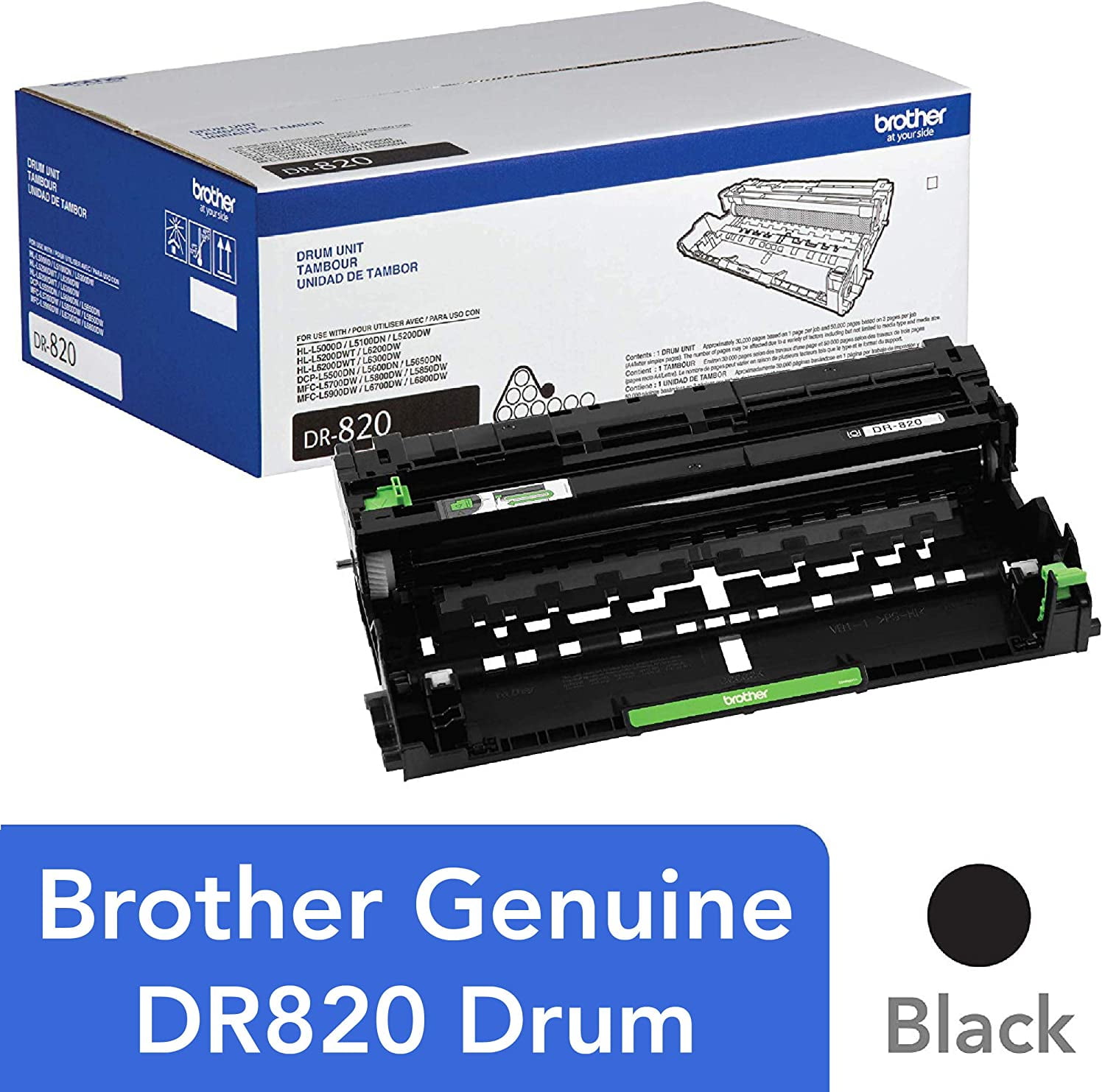 Brother Genuine Drum Unit, DR820, Yields Up to 30,000 Pages, Black 