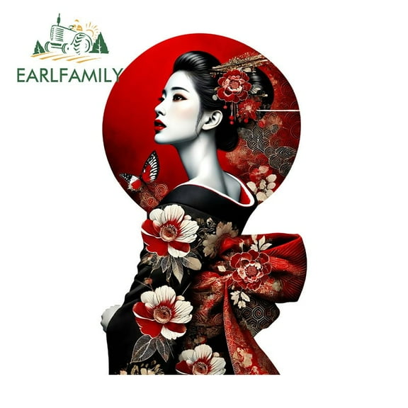 EARLFAMILY 5.1" Japanese Geisha Car Stickers Cartoon Personality Luggage Decal