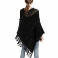 thumbnail image 4 of SWSMCLT Women's Knit Sweater PonchoCrochet Ponchos and Wraps Soft Winter Warm Blanket Wrap Shawl Pashmina Cape Sweater Casual Tassel Fringe Black One Size, 4 of 4