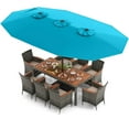 thumbnail image 2 of Costway 10 Pieces Patio Wicker Dining Set with Double-Sided Patio Umbrella 8 Armchairs Turquoise, 2 of 11