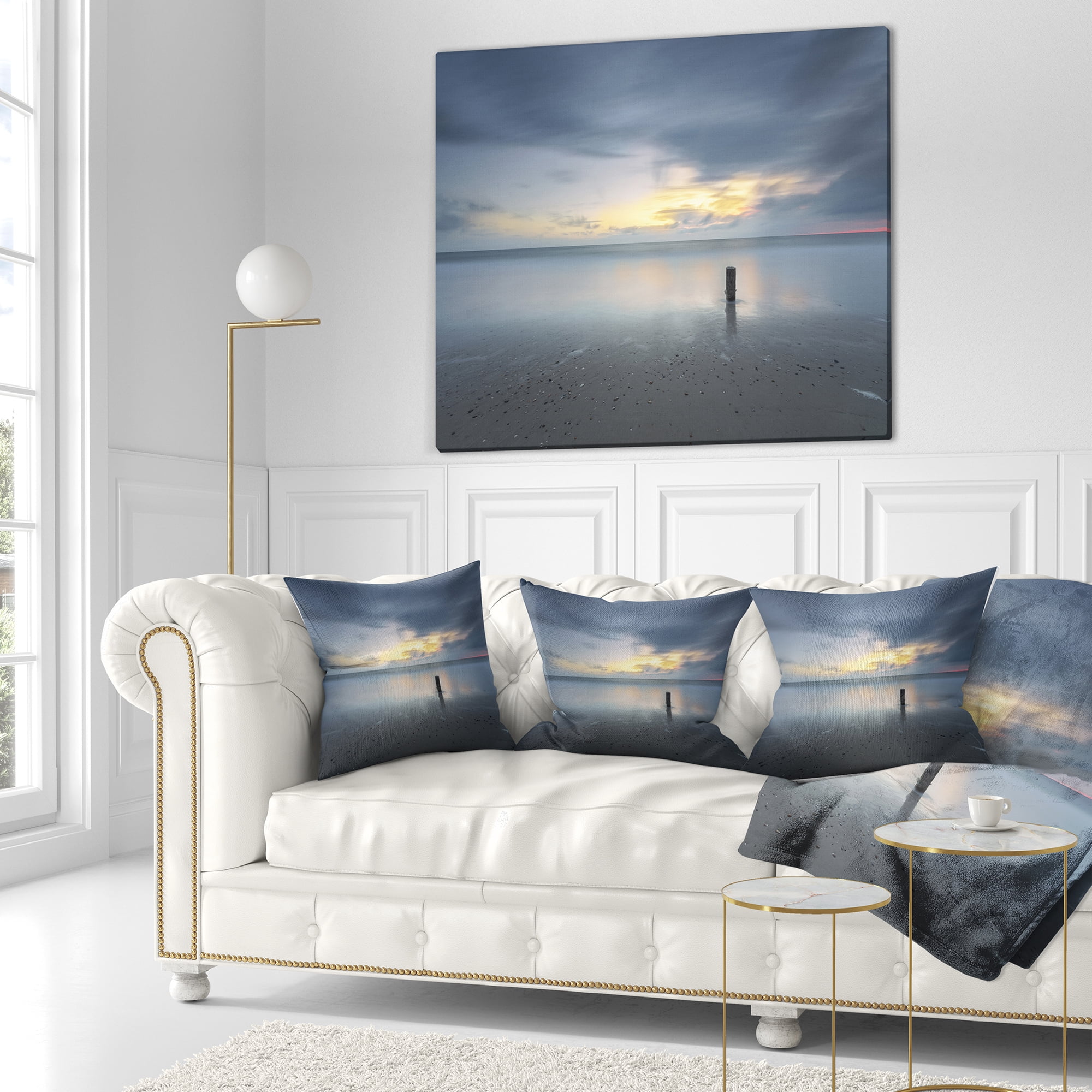 Designart Stormy and Dark Sea Sunset - Seascape Throw Pillow - 16x16