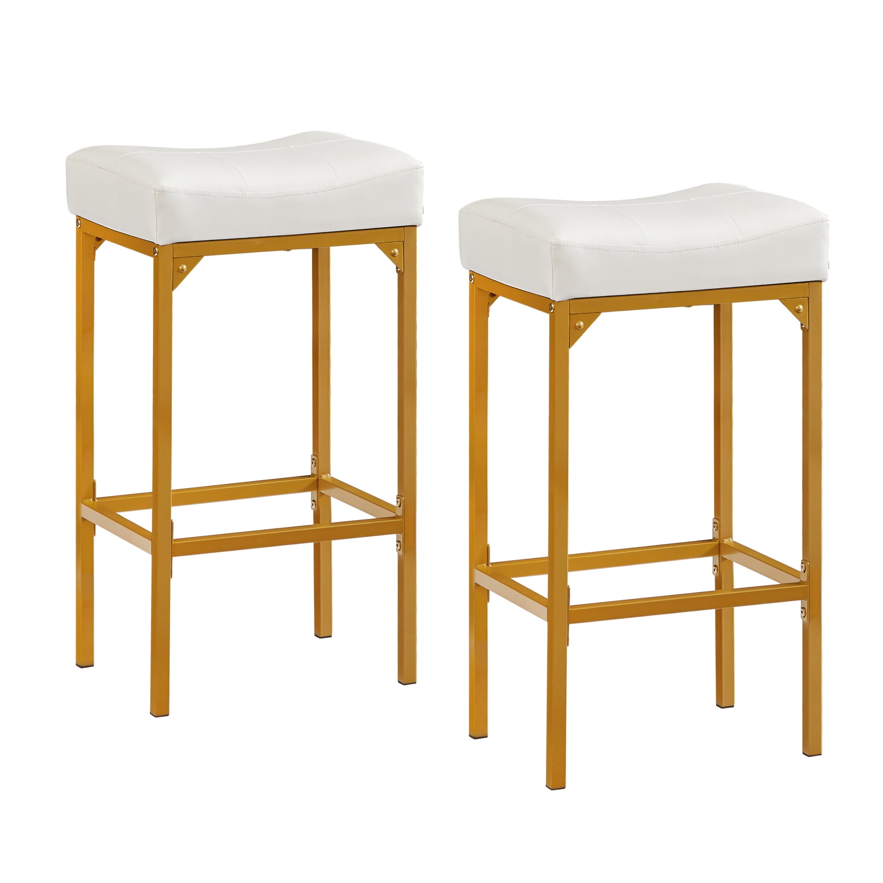 Bar Stools Set Of 2 Counter Height Barstools Saddle Stools With Pu Leather Cushion And Metal 7965