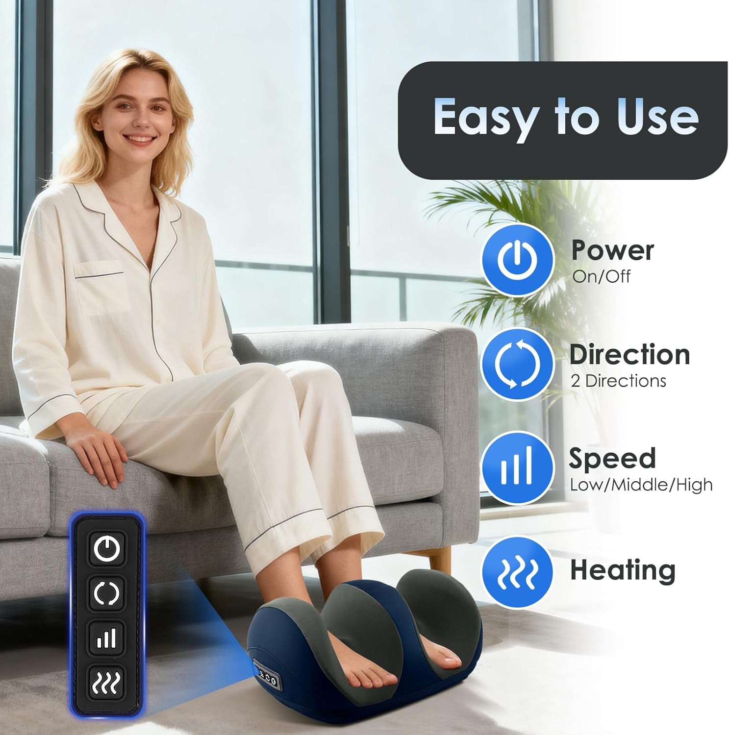 Foot Massager with Heat, Shiatsu Foot and Calf Electric Kneading Massager Machine with Roller for Relaxation, Plantar Fasciitis, Pain Relief, Gifts for Women & Men(Blue)