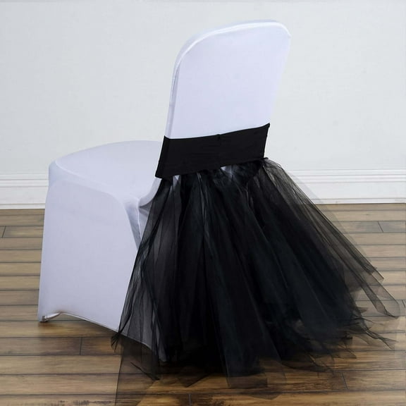 Efavormart 5PCS Black Bridal Wedding Party Stretchy Spandex Fitted Tulle Tutu Chair Skirts Dinning Event Slipcover For Banquet