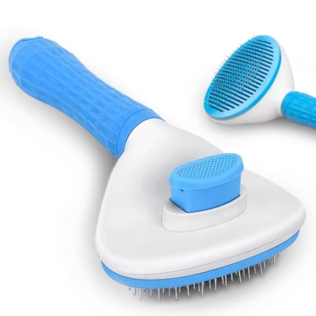 Dog & Cat Brush, Soft Self Cleaning Slicker Brush, Skin-Friendly Upgraded Dog Brush for Shedding, Massaging, and Grooming – Perfect for Long & Short Coats (Blue)