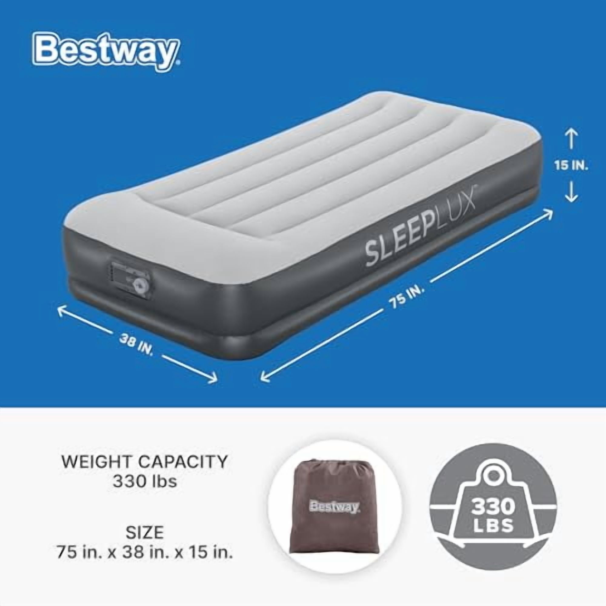 SleepLux Durable Inflatable Air Mattress with Built-in Pump, Pillow, USB Charger