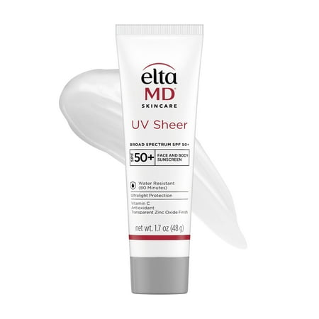 EltaMD UV Sheer Face Sunscreen SPF 50+ No White Cast, Sheer Zinc Oxide Sunscreen for Face & Body, 1.7 oz Tube - Travel Size