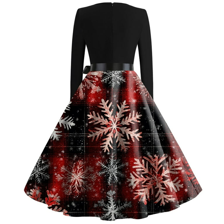 Women's Christmas Printed Square Collar Large Hem Audrey Dress Long Sleeve  Dress with Christmas Tree Pattern, Flare Skirt, Retro Style for Party,  Casual, Holiday,Navy,5XL - Walmart.com
