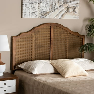 Baxton Studio Iris Classic Wood Back Support Rattan Headboard, Queen, Ash Walnut