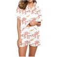 thumbnail image 1 of Jamicy Pyjama Mignon Femme Mode Décontractée Imprimé T-Shirt à Manches Courtes à Col à Revers avec Short Ample Confortable Ensemble de Pyjama pour la Maison, 1 of 3