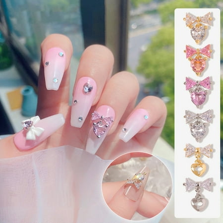 

3Pcs Nail Ornaments Exquisite Shape Rust-proof Zircon Delicate Stunning DIY Bow Nail Art Decor with Pendant Nail Accessories