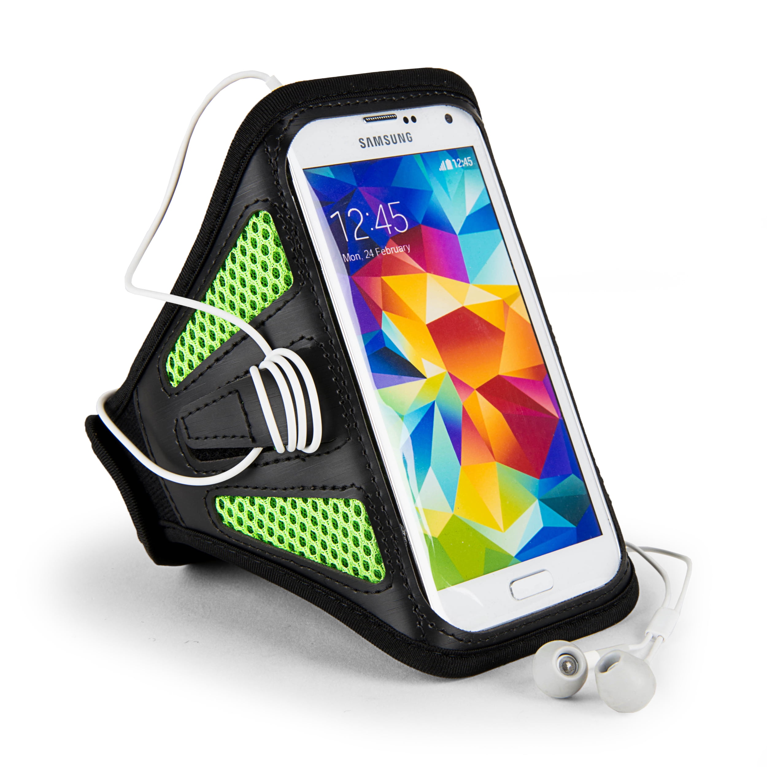 Universal Sweat-Resistant Neoprene Mesh Running Armband with Adjustable Velcro Strap Green
