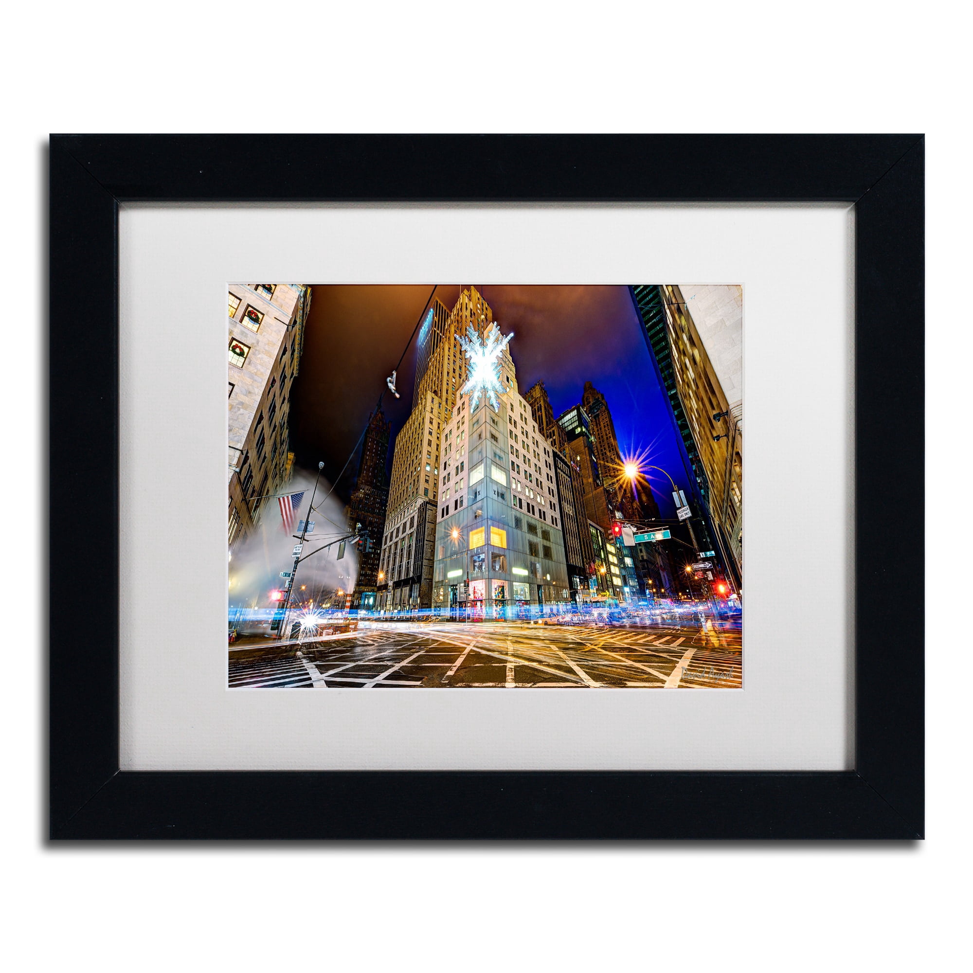 Trademark Fine Art "Christmas in New York" Canvas Art by David Ayash White Matte, Black Frame