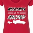 thumbnail image 4 of Inktastic Weekends Are for Racing Race Car Silhouette and Racing Flag Women's V-Neck T-Shirt, 4 of 5
