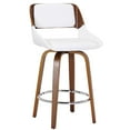 thumbnail image 1 of Tabouret de Comptoir, 26 po, avec Siège Pivotant Milieu du Siècle Moderne en Similicuir et Bois - Blanc et Noyer, 1 of 7