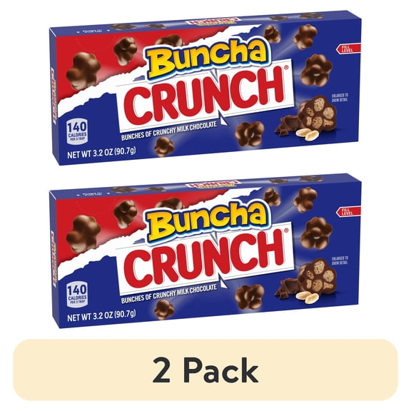 (2 pack) Buncha CRUNCH Candy, Pieces of Creamy Milk Chocolate with Crisped Rice, Movie Theater Candy, Concession Box, 3.2 oz