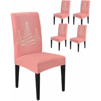 Chair Covers for Dining Room Set of 4,Christmas Gold Stripe Tree Stretch Seat Protector Removable Washable Chairs Slipcovers for Kitchen Banquet Wedding Hotel,Xmas Trees on Pink