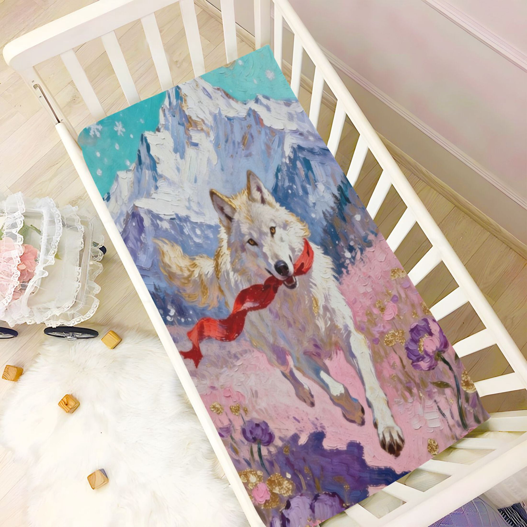 Baby Essentials 52”x 28”- Standard Cotton-like Modal Elastic- Wolf Pattern Design Crib Sheets for Newborns and Toddlers