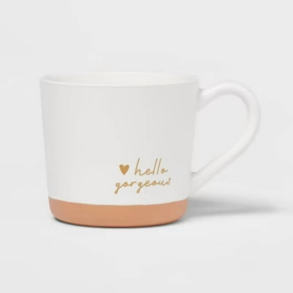 15oz Stoneware Hello Gorgeous Mug -  Traditional White Coffee Mug, Dishwasher & Microwave Safe, 1 Piece