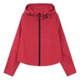 thumbnail image 3 of Gtoiithly Women's Lightweight Zip Up Hooded Windbreaker Jacket, Casual Loose Long Sleeve Outdoor Windproof Coat Daily Fashion Outerwear D-Red L, 3 of 3