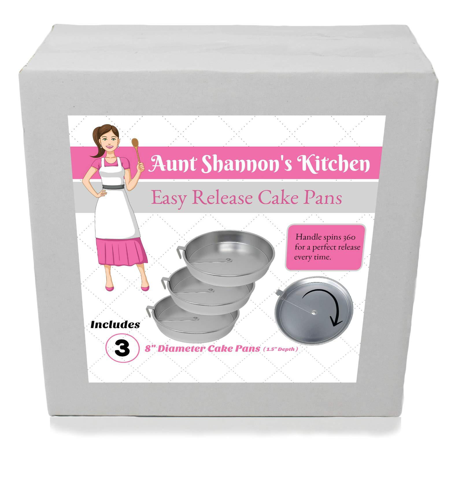Aunt Shannon's Kitchen 8 Inch Round Cake Pans, 3 Pack, Silver Cake Pan with  a Built-in Swivel Blade, Easy Release Cake Pans Set for Baking, Baking