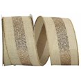 thumbnail image 1 of Natural With Glitter Gold Center Stripe Linen Wired Ribbon, 1 of 1