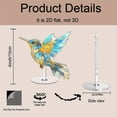 thumbnail image 2 of Rotating acrylic ornament featuring a stunning stained glass hummingbird with vibrant colors and elegant gold foil details on a white background, 2 of 8