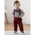 thumbnail image 3 of Toddler Baby Boy Clothes Suit 0-18 Months 4pcs Suspender Pants Plaid Shirt Dress Clothes Infant Set, 3 of 12