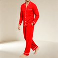 thumbnail image 6 of Mens 2 Piece Notch Collar Pajama Set Button Down Long Sleeve Long Pant Soft Sleep Loungewear Red 2XL, 6 of 6