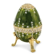 Jere Luxury Giftware Crystal Studded and Bejeweled REGAL GREEN Enamel (Plays Swan Lake) Musical Pewter Egg Trinket and Matching Novelty Pendant