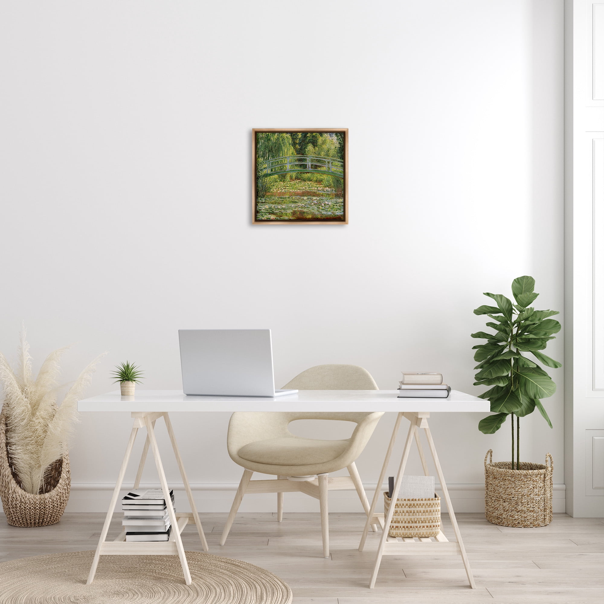 Stupell Industries Water Lily Pond Monet Classic Painting Landscape Painting Brown Floater Framed Canvas Art Print Wall Art, 18 x 18