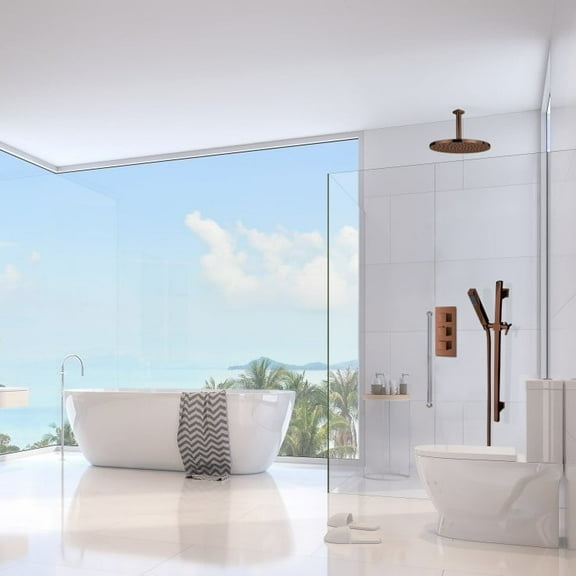 Juno Oil-Rubbed Ceiling Shower Head Set with Hand Shower