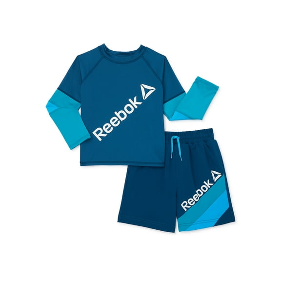 Reebok Toddler Boys Long Sleeve Rashguard and Trunks 2- Piece Swim Set with UPF 50 , Sizes 2T-5T