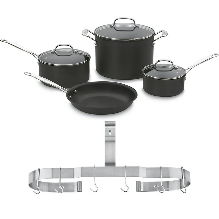Cuisinart 66-7P1 Chef's Classic Nonstick Hard Anodized 7 Piece Set Bundle  with Cuisinart Wall Mounted Oval Cookware Rack Stainless Steel 