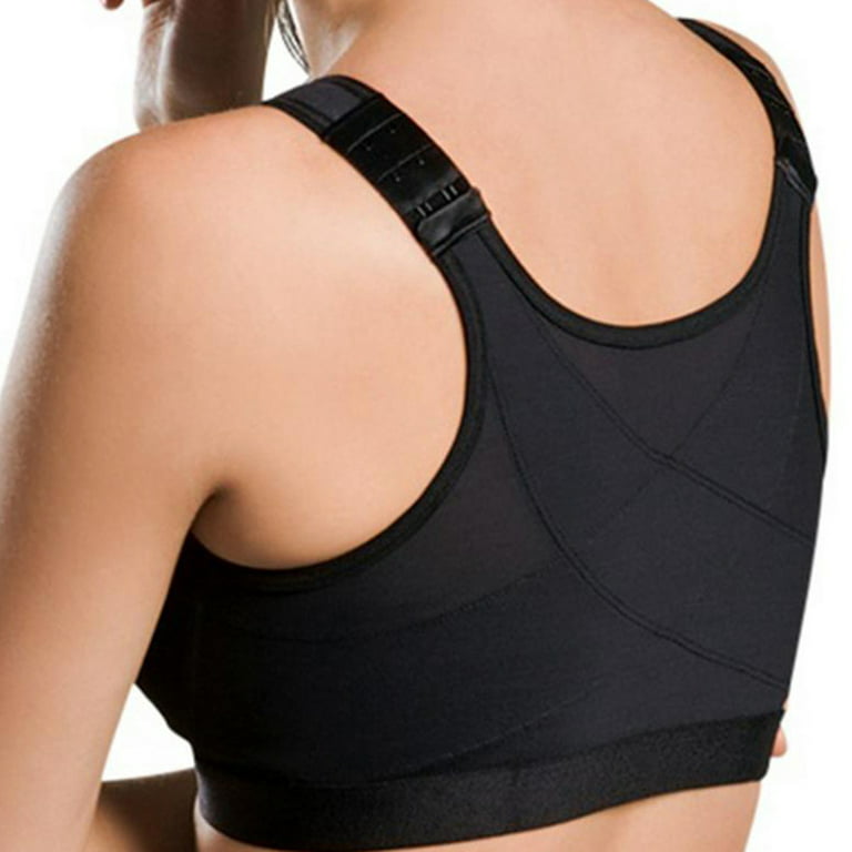 harmtty Vest Style Corrector Bra Front Closure Cross Back Widen Shoulder  Strap Female Posture Bra for Gym,Beige,XL