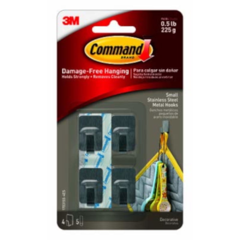 Command Stainless Steel Metal Small Hook 0.5 lb. cap. 4 pk