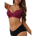 thumbnail image 4 of INSPIRE CHIC Women's Push-Up Minimizers Bra Adjustable Straps Solid Underwired Bra 36B Wine Red, 4 of 5