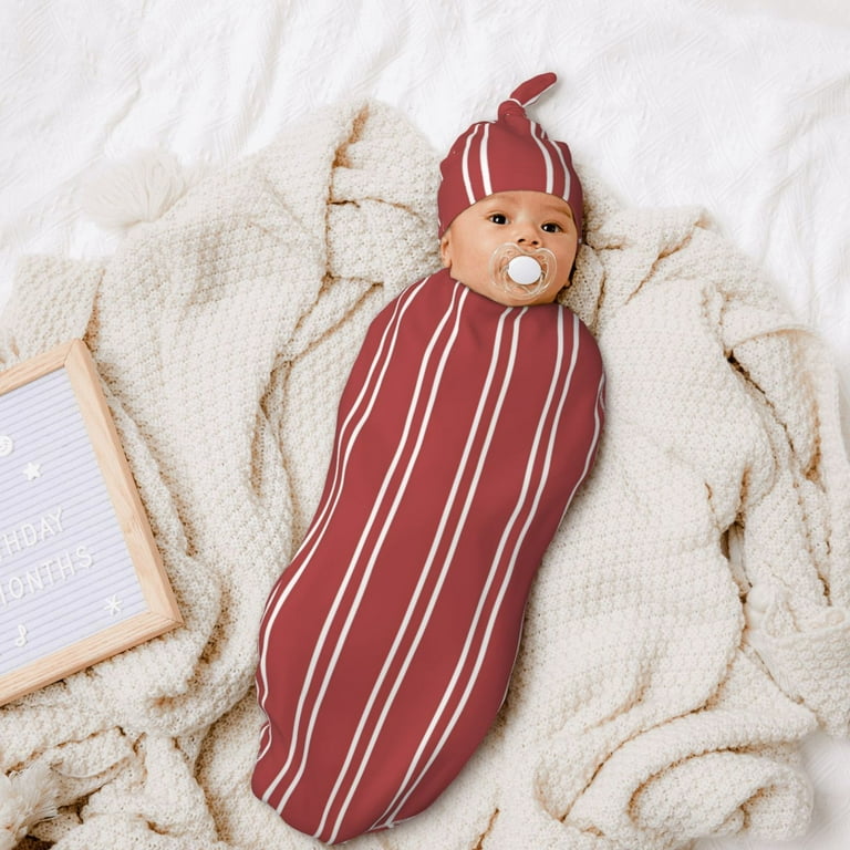 Lukts Newborn Receiving Blanket Headband Set Stripes Red White Print Baby Swaddle Receiving Blankets