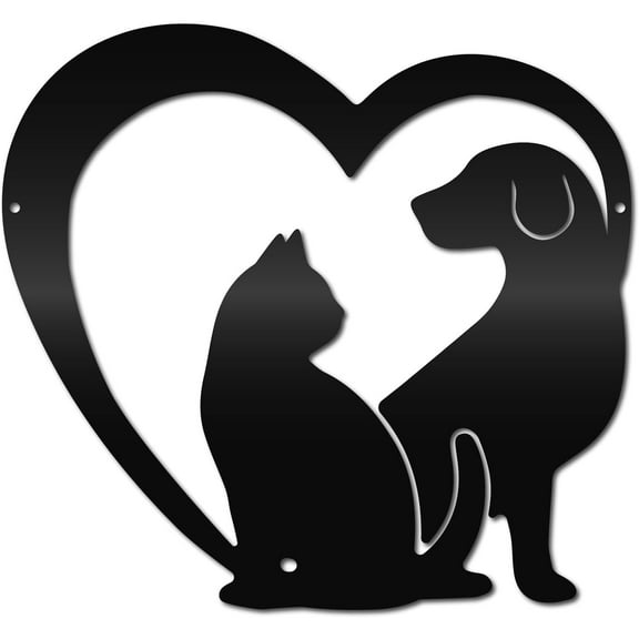 Dog Cat Metal Wall Art Black Iron Pet Sign Wall Sculpture Farmhouse Figurines Hanging Artwork Decoration