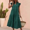 thumbnail image 4 of Xioeram Women Summer Dress V Neck Pure Color A-line Patchwork Big Hem Flying Sleeves Ruffle Pleated Dating Party Vacation Beach Midi Dress, 4 of 8