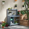 thumbnail image 2 of -Wooden Potting Bench, Outdoor Potting Table with Storage Cabinet, Storage Shelves, Sink, Water Tap, Wood Table Top for Backyard, Patio, Balcony, Gray, 2 of 5